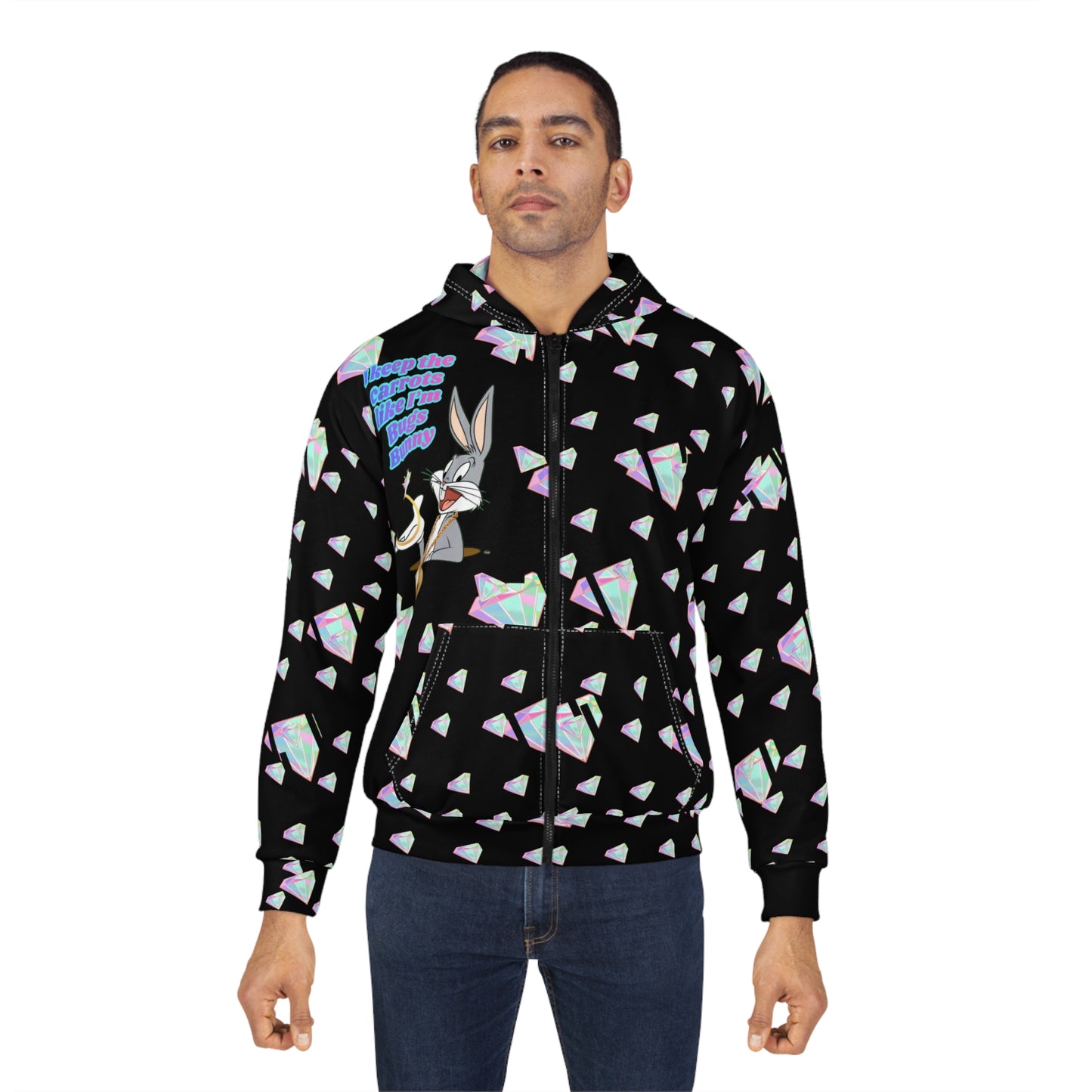 Bugs carrot "I Smell the Future" Zip Hoodie — Retro Cartoon Graphic Hoodie