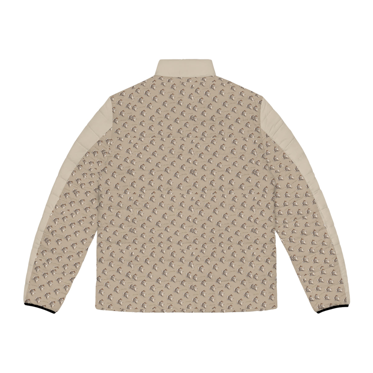 Men's LT Beige Crescent Pattern Puffer Jacket — Lightweight All-Over Print Winter Coat