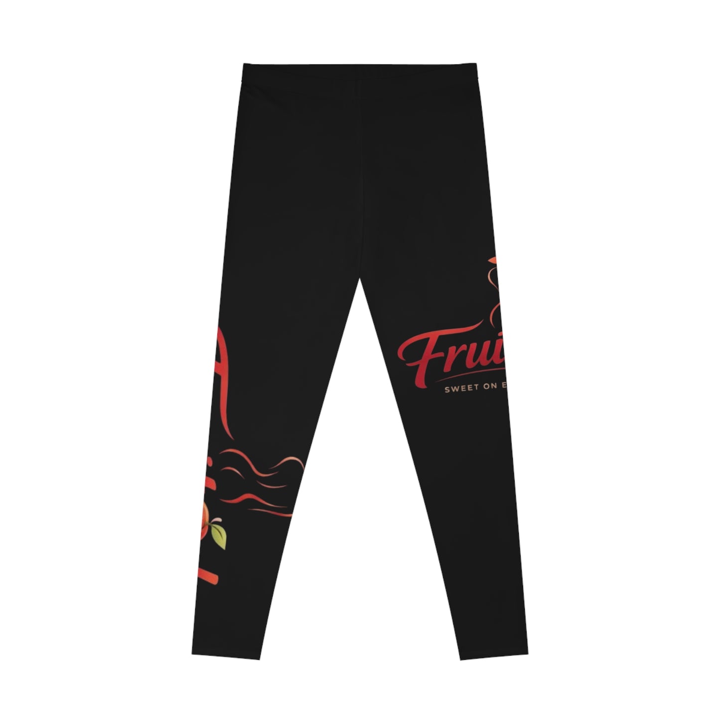 Fruitody Black Graphic apple Leggings — "Fruitody" Logo All-Over Print