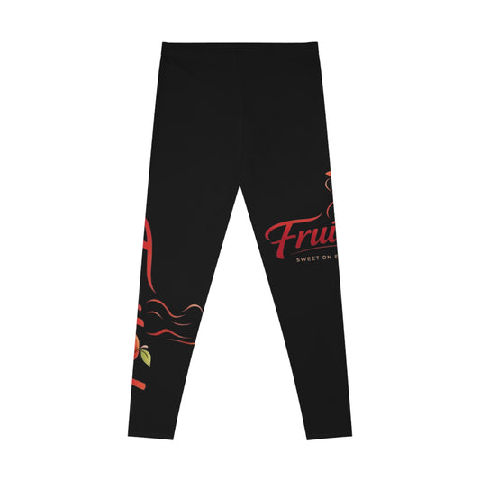 Fruitody Black Graphic apple Leggings — "Fruitody" Logo All-Over Print