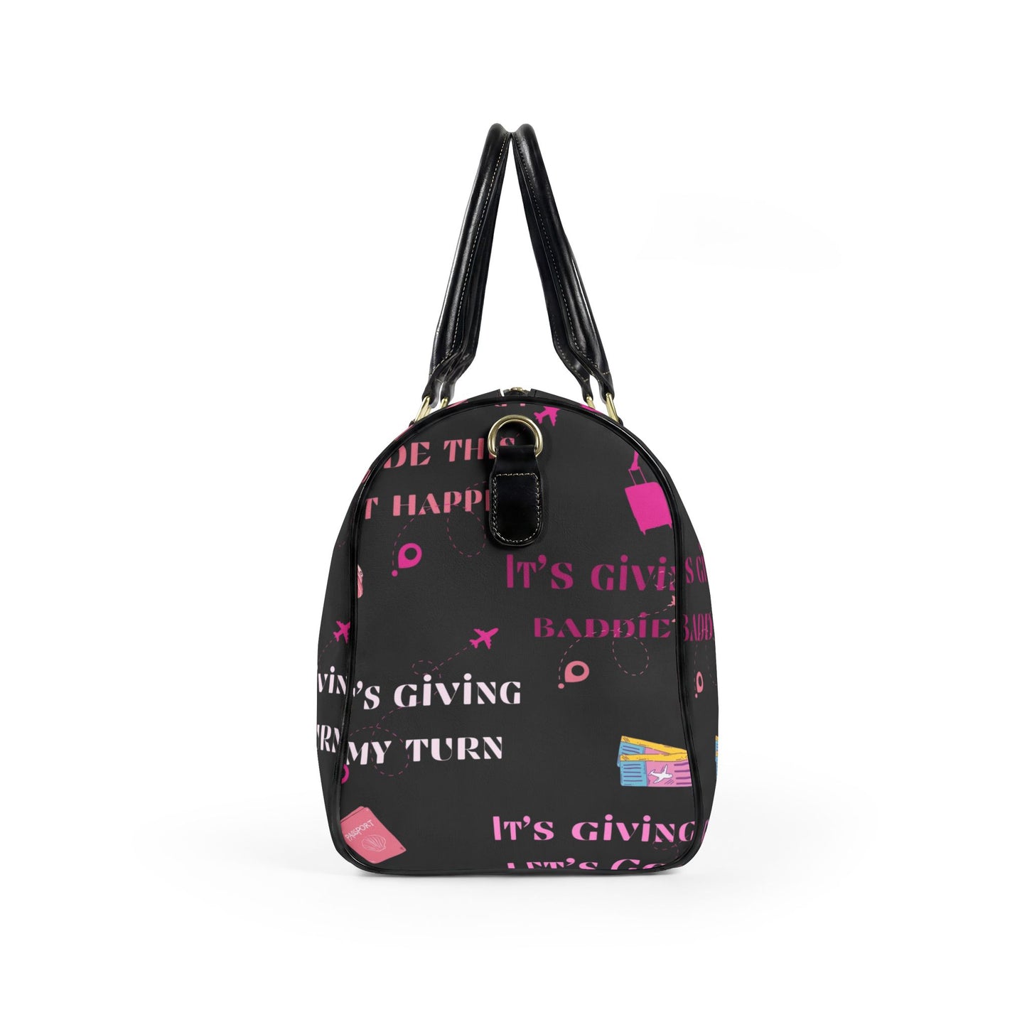 Leather Travel Bag — "It's Giving My Turn" Pink Graphic Weekender for Baddies