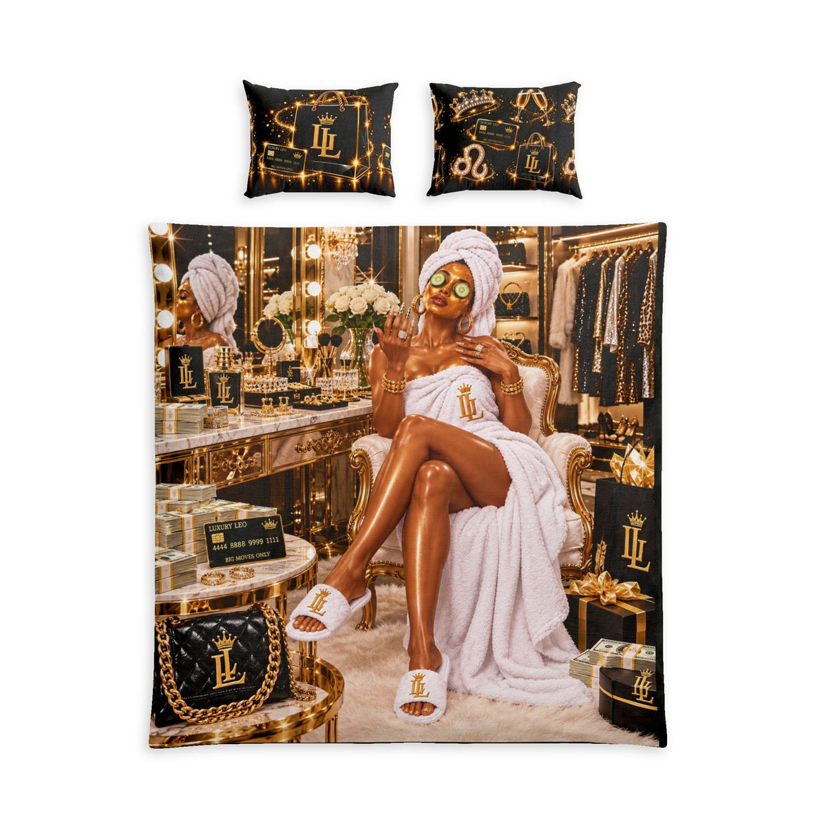 Luxury Leo Cotton Bed Set — Zodiac Leo Bedding with Gold Glam Design
