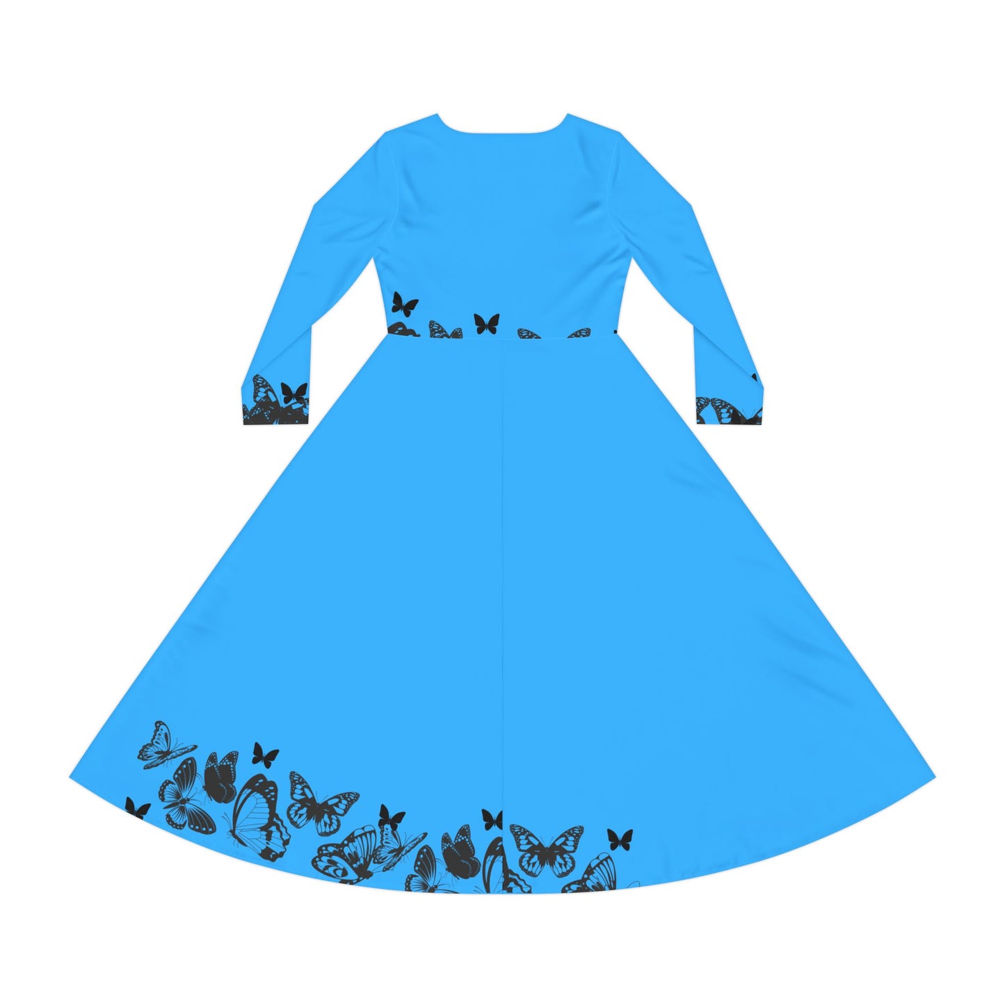 Blue Butterfly Long Sleeve Dance Dress — Women's Floral Skater Gown