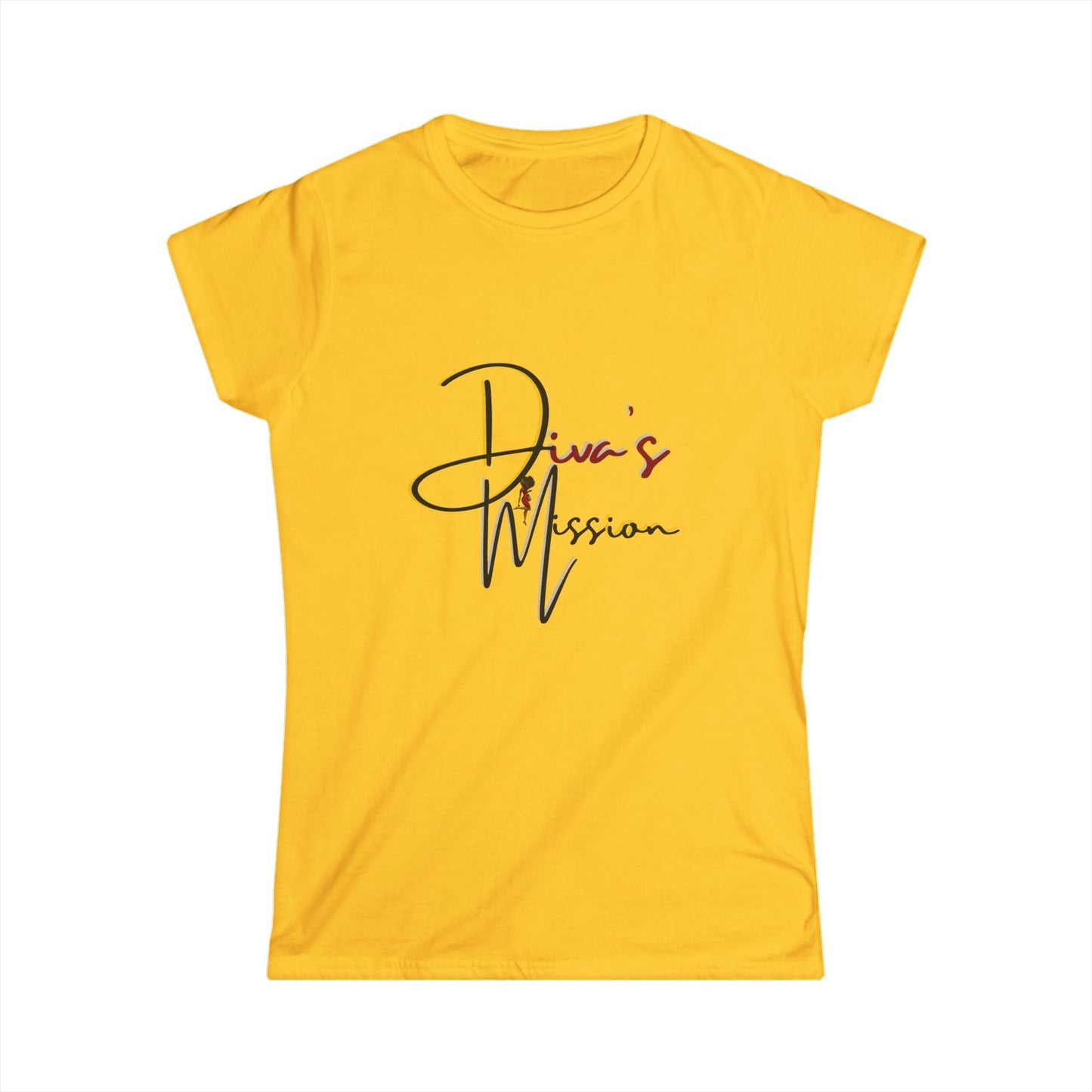 Yellow Women's Tee - 'Diva's Mission' Script Logo Graphic