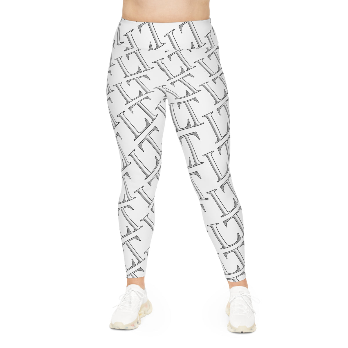 Plus Size Leggings — White Monogram All-Over Print