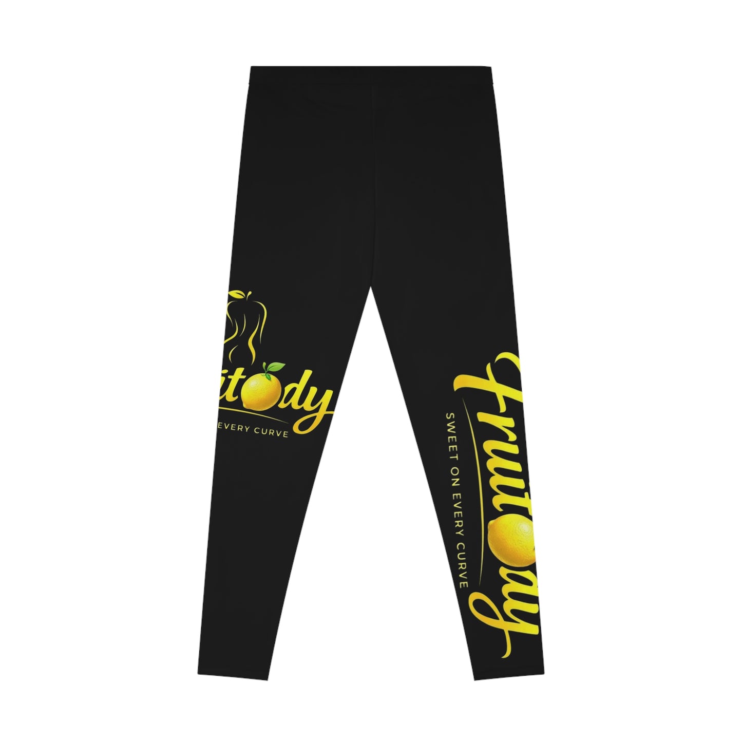 Fruitody Stretchy Leggings — Black Lemon Logo All-Over Print