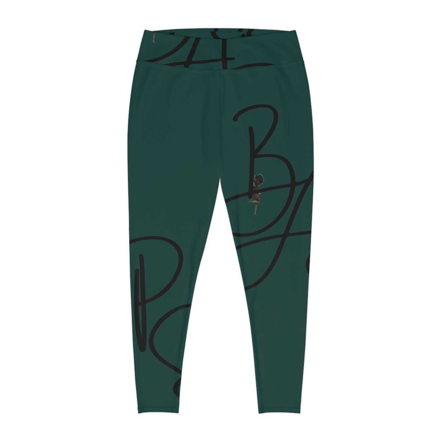 B.A.p.S-Plus Size Leggings — green Script Monogram All-Over Print