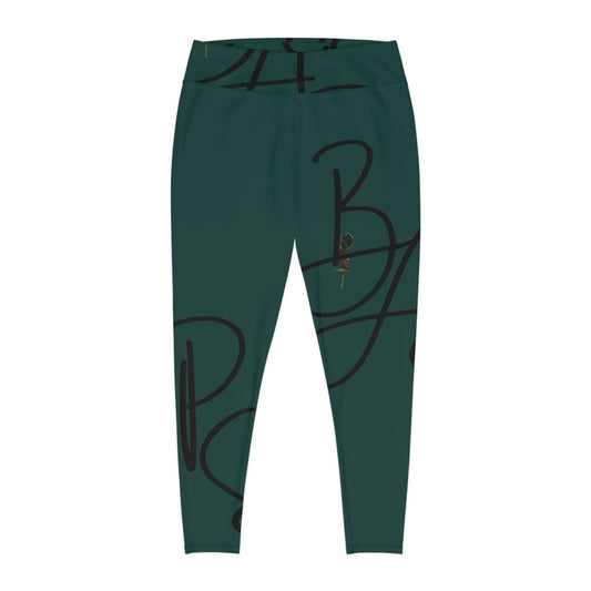 B.A.p.S-Plus Size Leggings — green Script Monogram All-Over Print