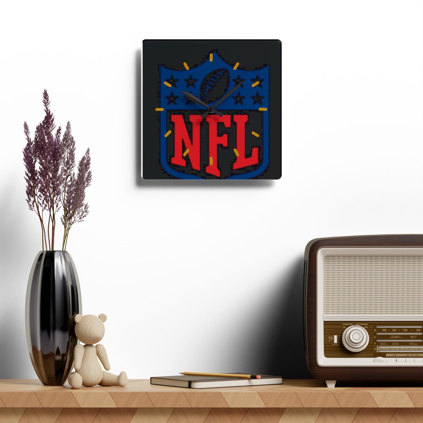 NFL Acrylic Wall Clock, Sports Decor, Game Day Gift, Home Office Decor, Football Fan Wall Art, Unique NFL Merch