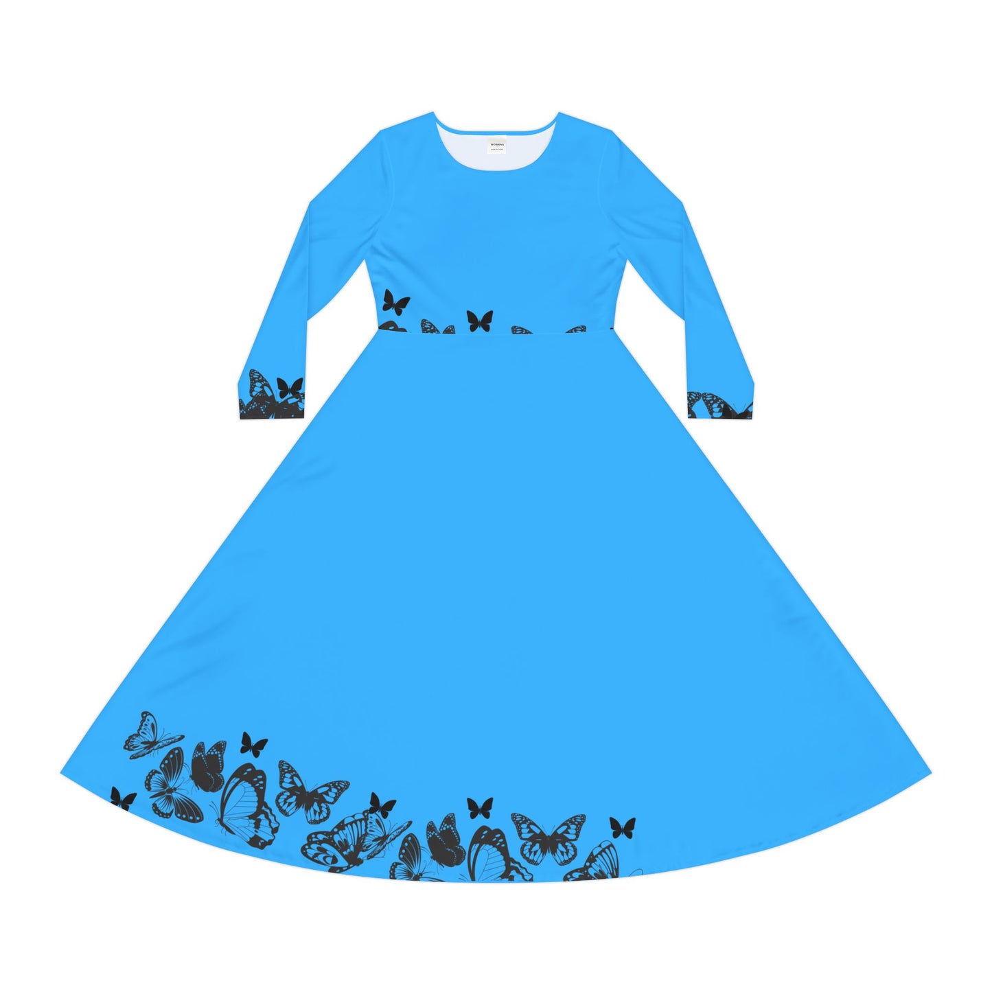 Blue Butterfly Long Sleeve Dance Dress — Women's Floral Skater Gown