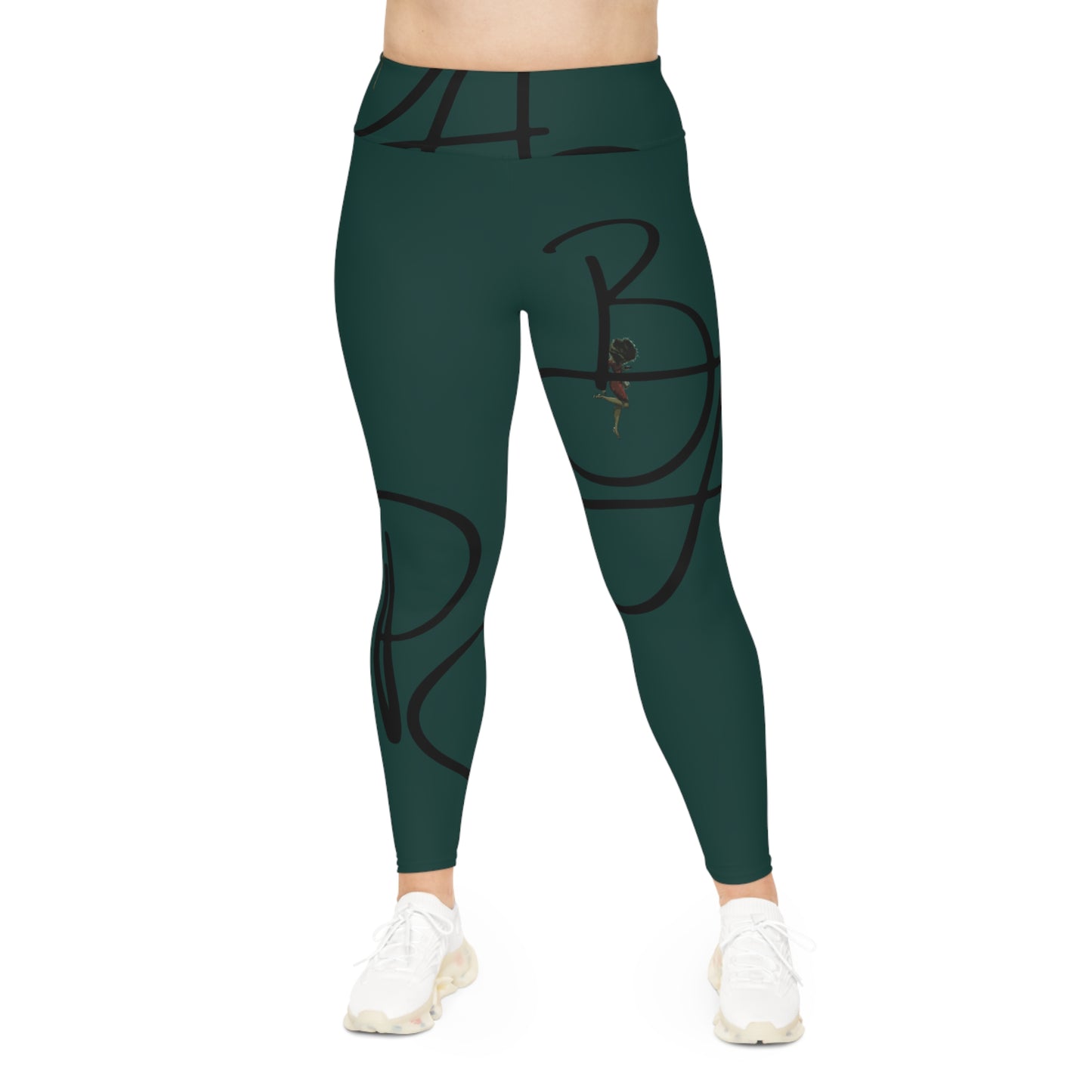 B.A.p.S-Plus Size Leggings — green Script Monogram All-Over Print
