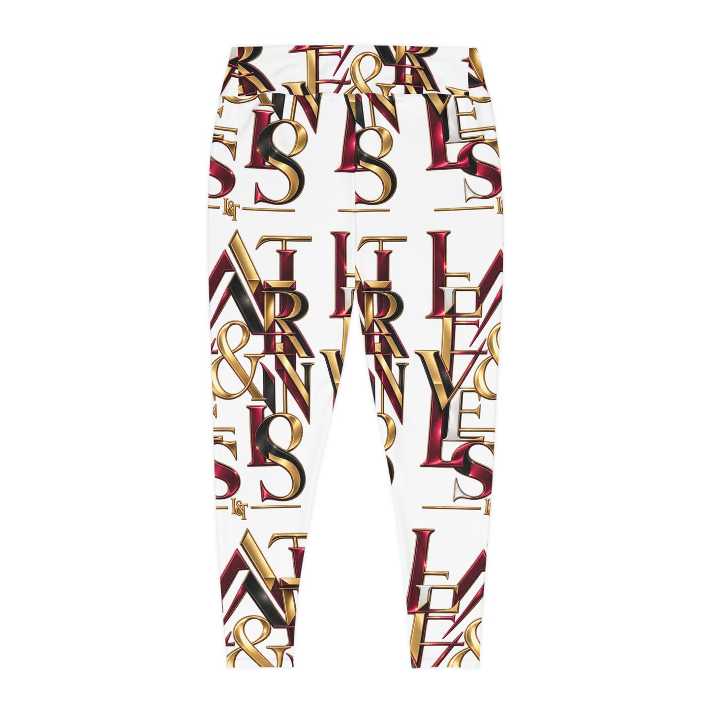 L&T’s Plus Size Leggings — Luxe Gold & Burgundy Letter Pattern Leggings