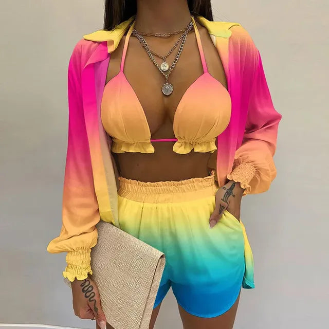 2026 Summer Women's Sexy Three-Piece Beach Outfit