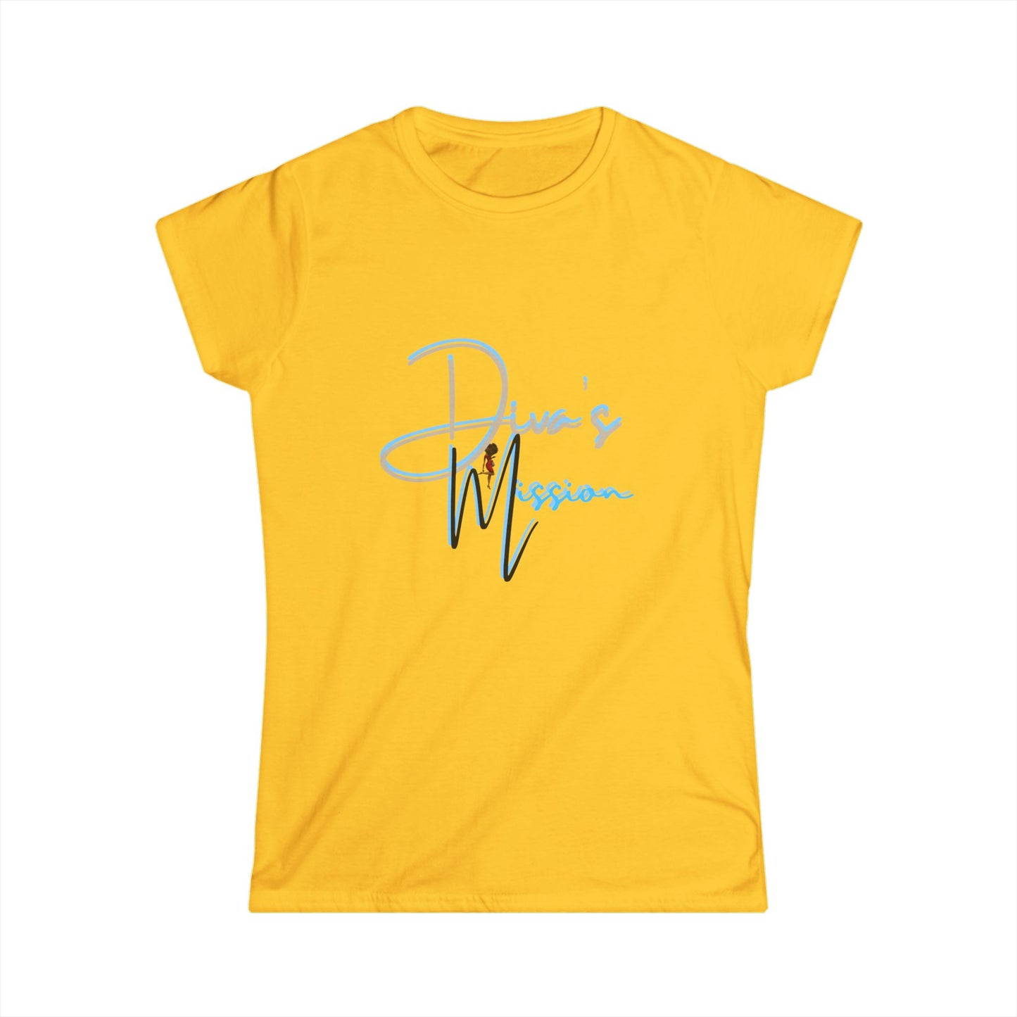 Blue Women's Tee - 'Diva's Mission' Script Logo Graphic