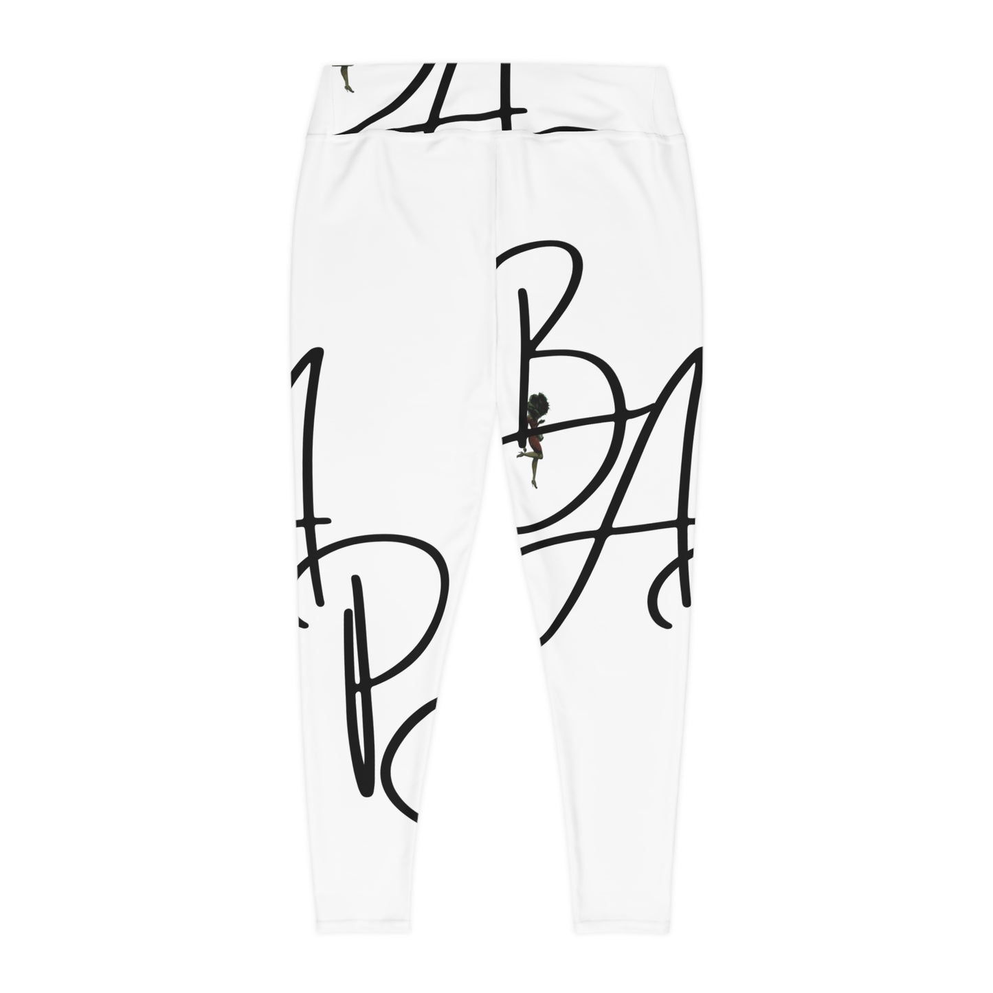 B.A.p.S-Plus Size Leggings — white Script Monogram All-Over Print