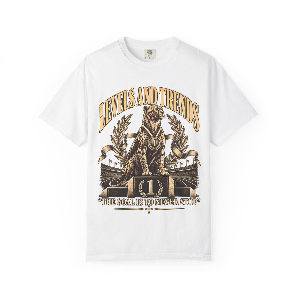 Levels and Trends "The Goal Is to Never Stop" Graphic T-Shirt