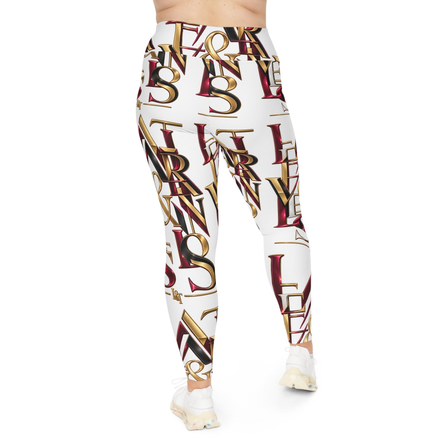 L&T’s Plus Size Leggings — Luxe Gold & Burgundy Letter Pattern Leggings
