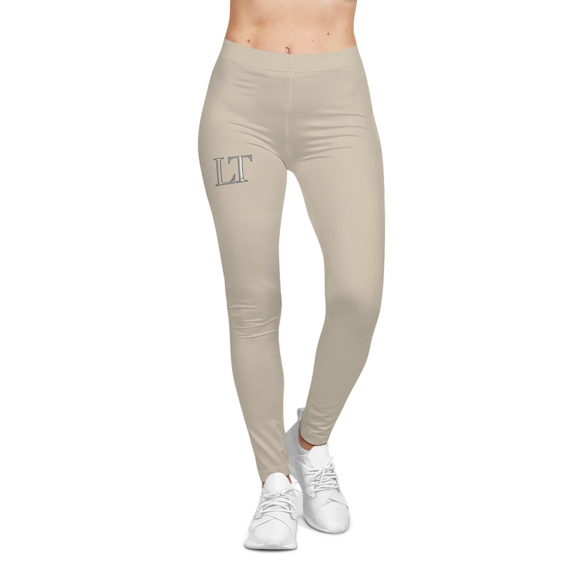 Single  LT Leggings — beige Casual Women's Leggings with Gold Initials
