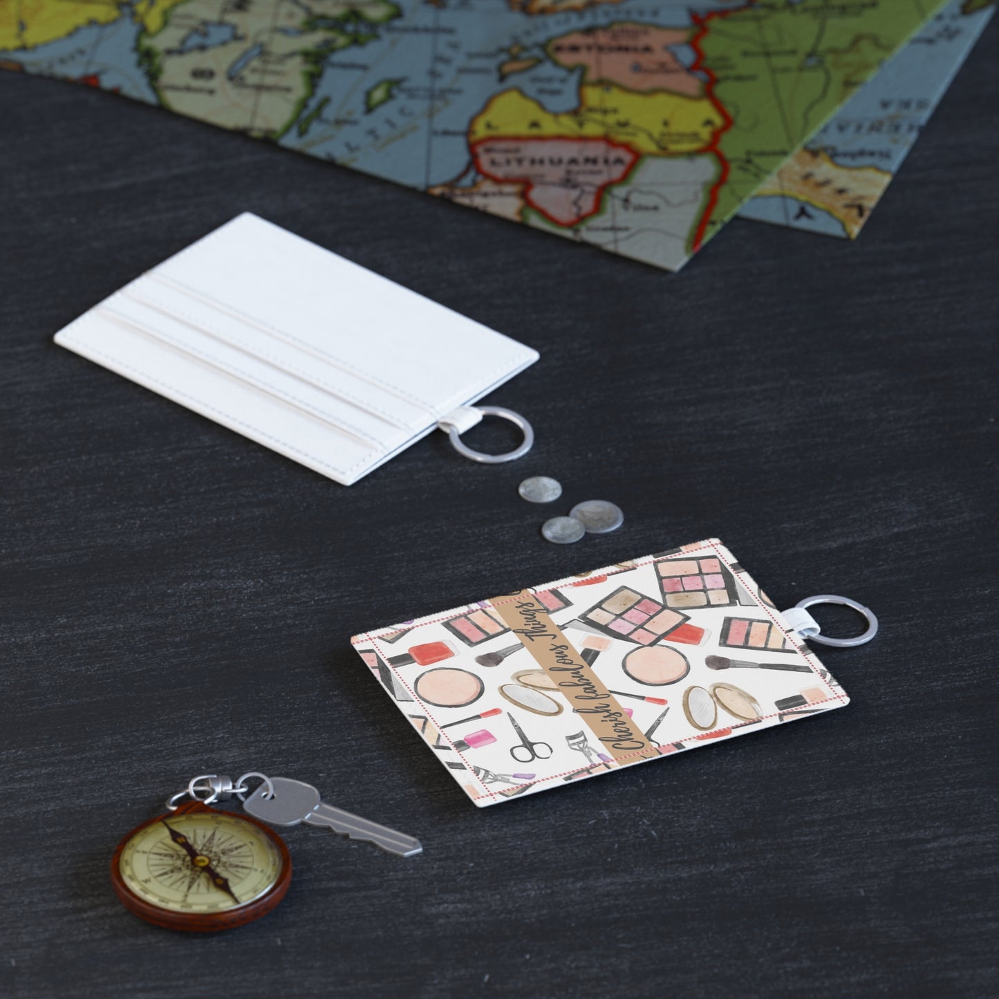 Cherish fabulous things -Makeup Pattern Saffiano Leather Card Holder — 'Cherish the Fabulous Things'