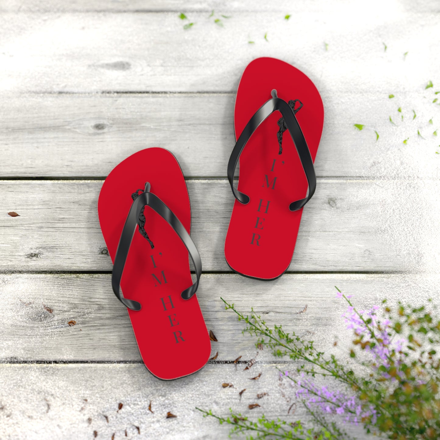 Red 'I'm Her' Flip Flops – Couples Beach Sandals