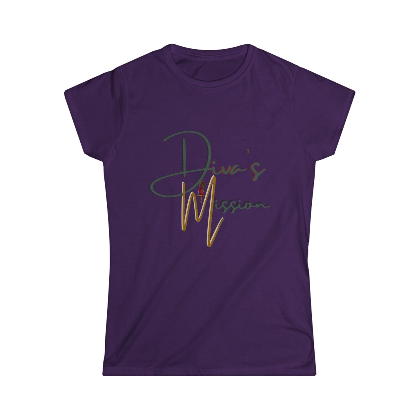 Green Women's Tee - 'Diva's Mission' Script Logo Graphic