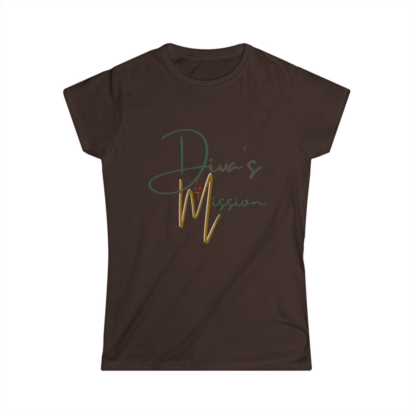 Green Women's Tee - 'Diva's Mission' Script Logo Graphic