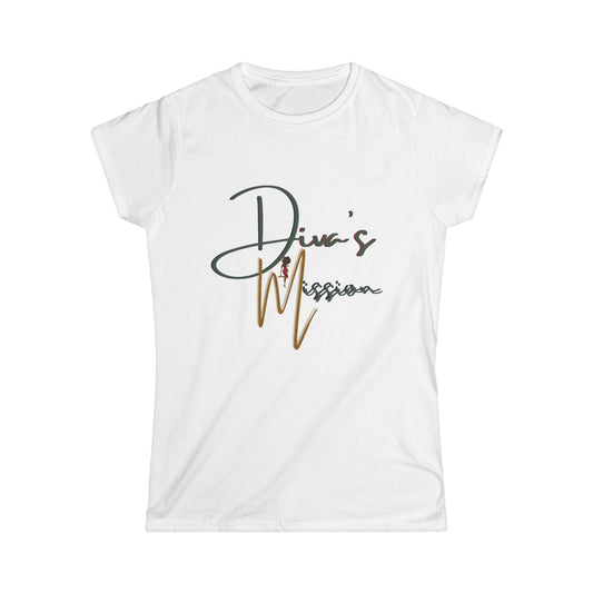 Green Women's Tee - 'Diva's Mission' Script Logo Graphic