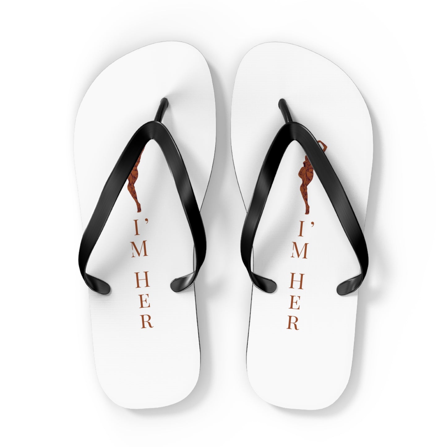 Flip Flops — "I'M HER" white Beach Flip Flops with Braided Hair Design