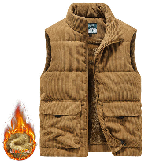 Men's Corduroy Vest with Pockets and Thick Lining
