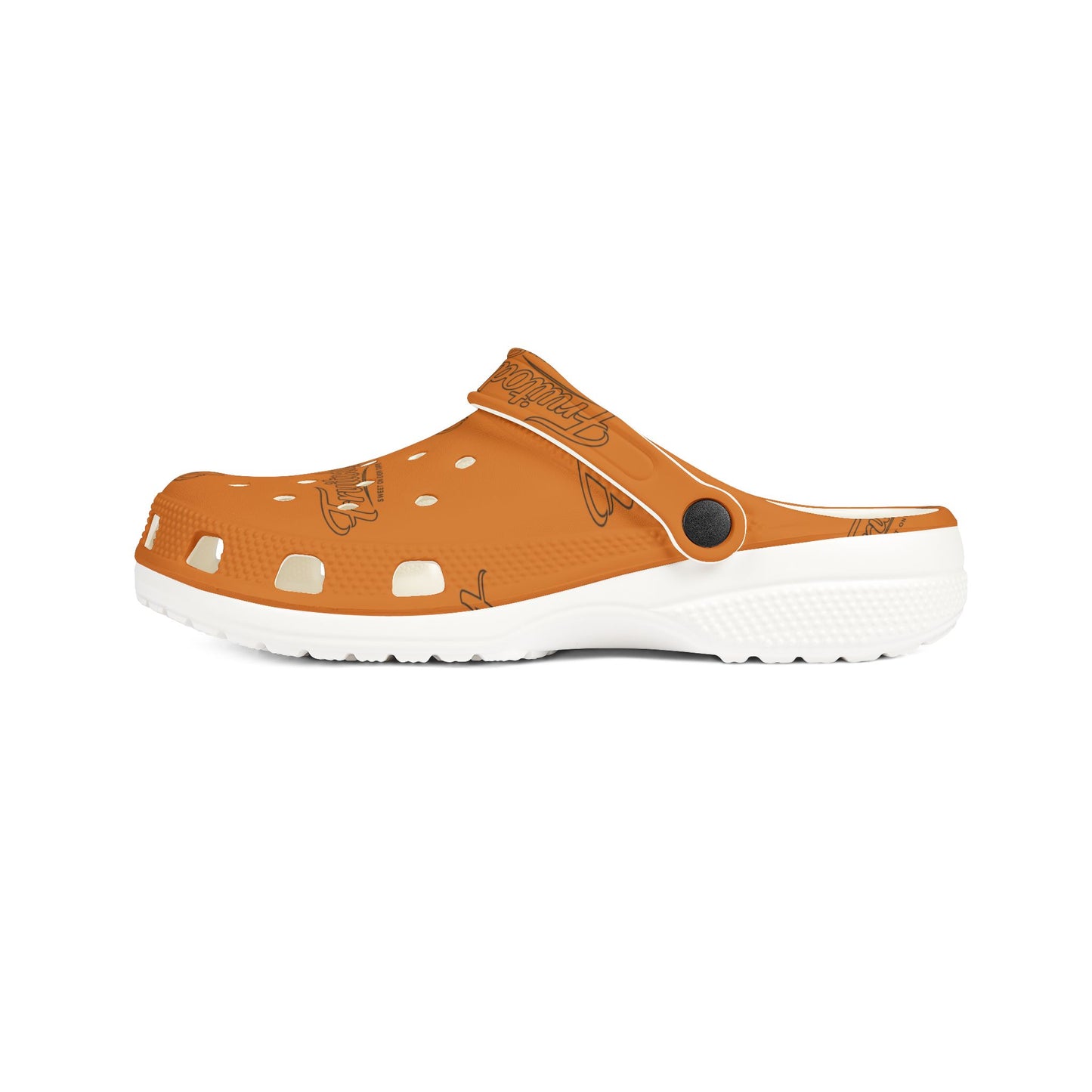 Orange FRUITODY-Foam Clogs — Comfortable Slip-On Shoes with All-Over Logo Print