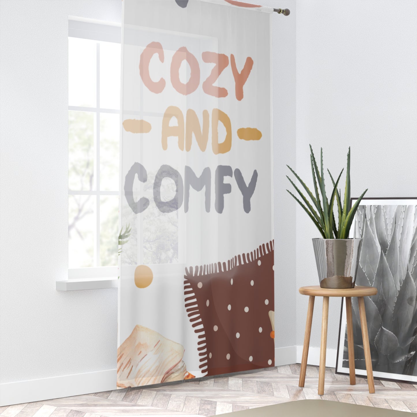 Cozy & Comfy Pattern Window Curtain – Cute Cat, Book & Coffee Sheer Drapes