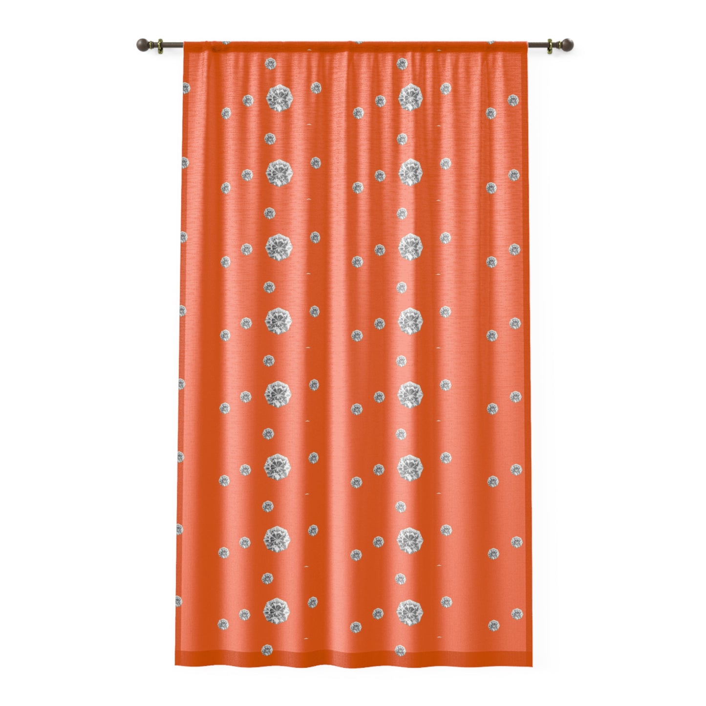 My side-Orange Dandelion Sheer Window Curtain — Modern Floral Polka Dot Drapes