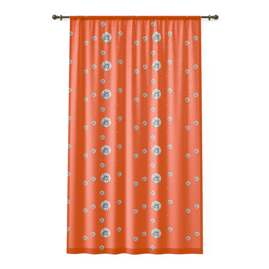 My side-Orange Dandelion Sheer Window Curtain — Modern Floral Polka Dot Drapes