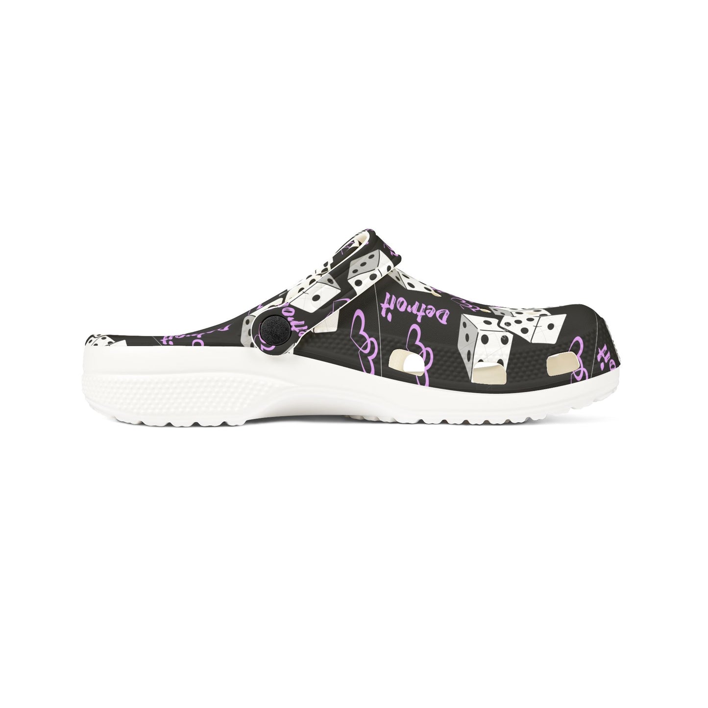 Detroit show girls Purple Dice Print Clog Shoes – Lucky Dice EVA Foam Slip-Ons
