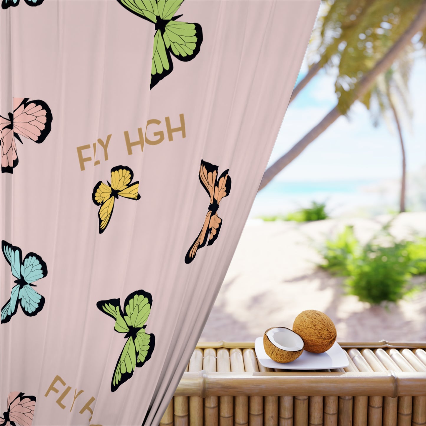 Butterfly 'Fly High' Window Curtain - Pastel Floral Drapery