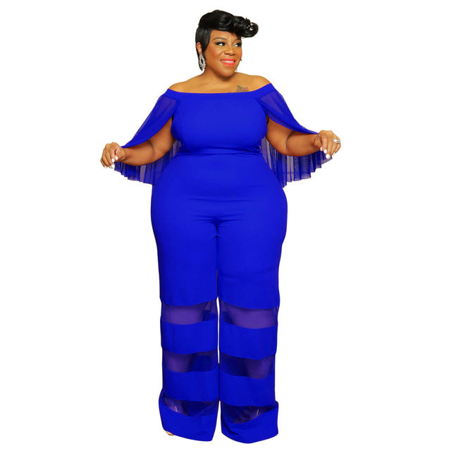 Elegant Plus Size Women’s Mesh Patchwork Jumpsuit