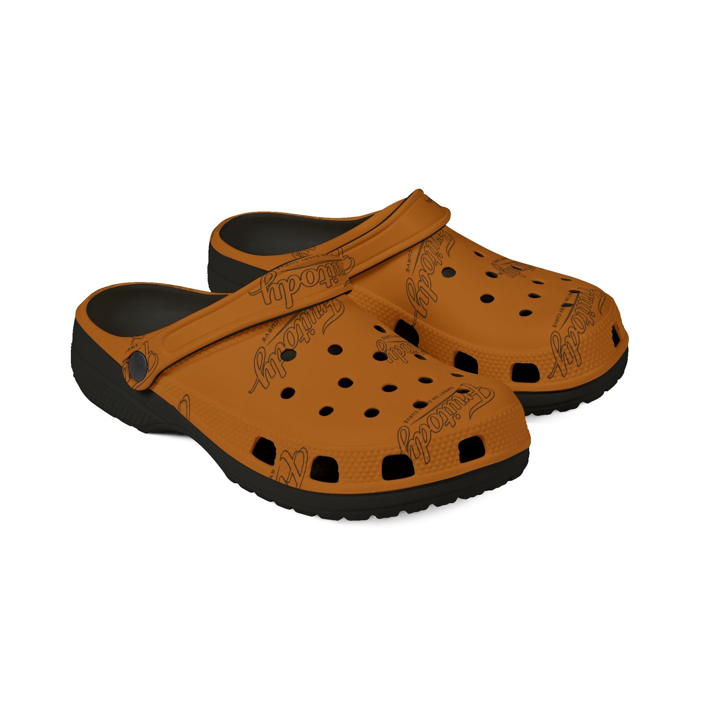 Orange FRUITODY-Foam Clogs — Comfortable Slip-On Shoes with All-Over Logo Print