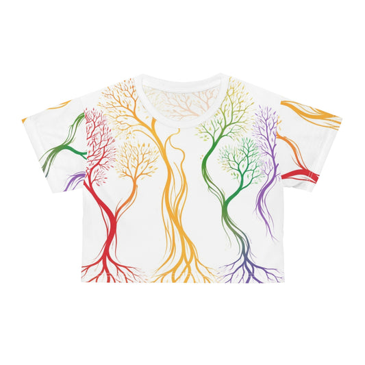 Fruitody’s Colorful Branch-Crop Tee — Vibrant All-Over Print