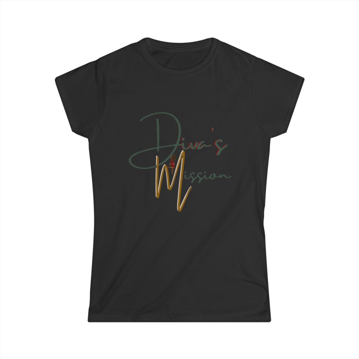 Green Women's Tee - 'Diva's Mission' Script Logo Graphic