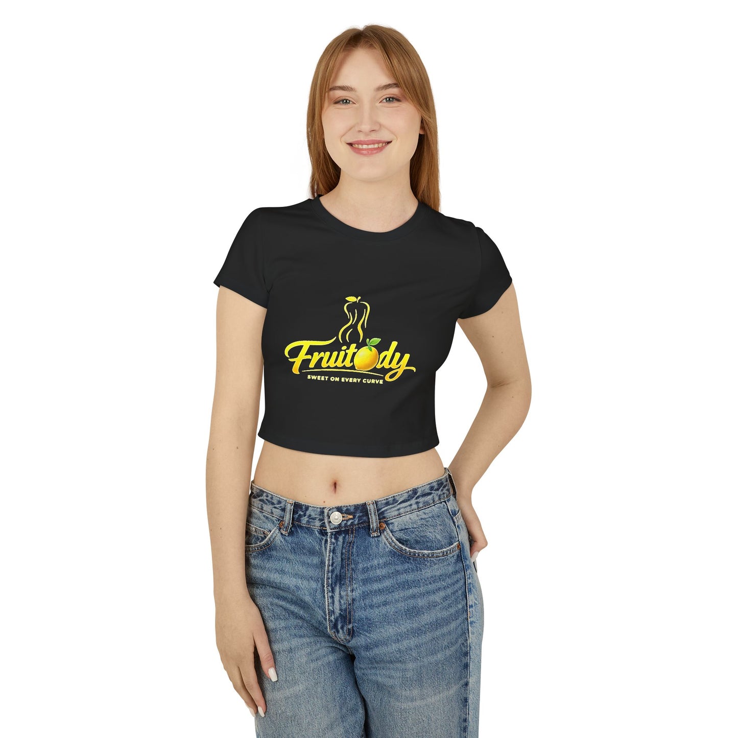 Fruitody Women's Crop Tee — Yellow Fruit Logo Casual Summer Top