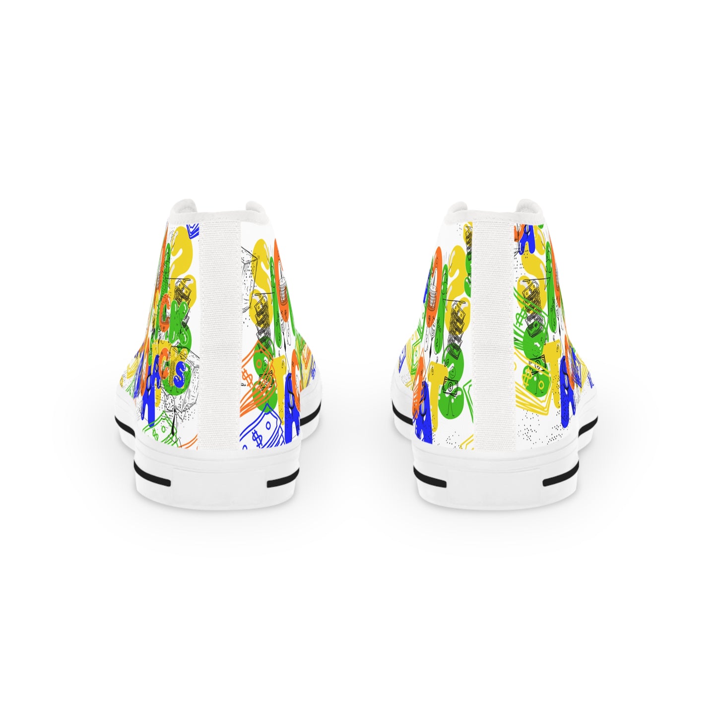 Money Sketch High-Top Sneakers — Colorful Cash Illustration Shoes