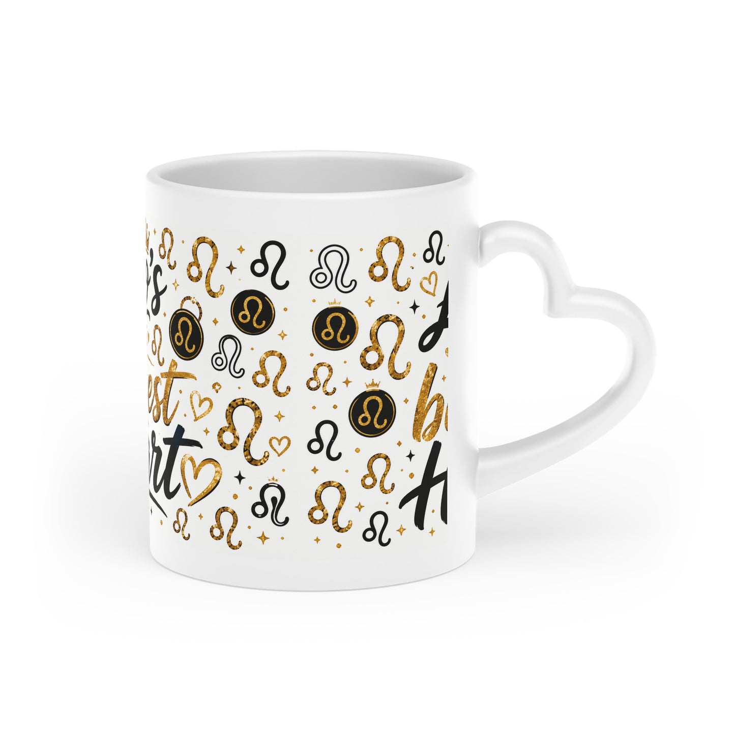 Leo Zodiac Mug — "Leos Have the Biggest Heart" Gold & Black Astrology Coffee Cup