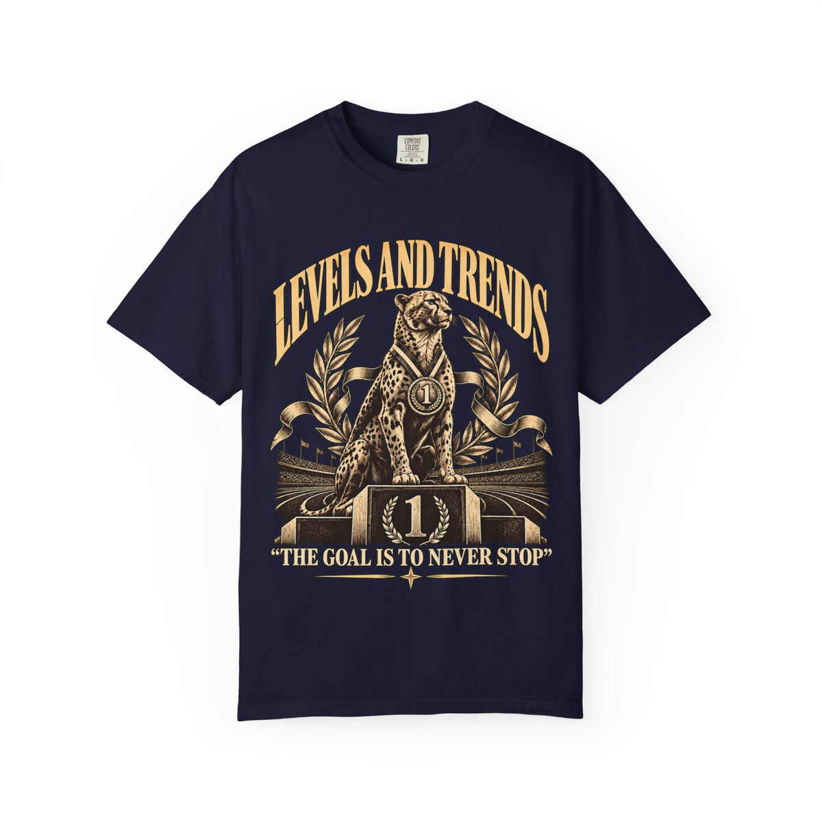 Levels and Trends "The Goal Is to Never Stop" Graphic T-Shirt