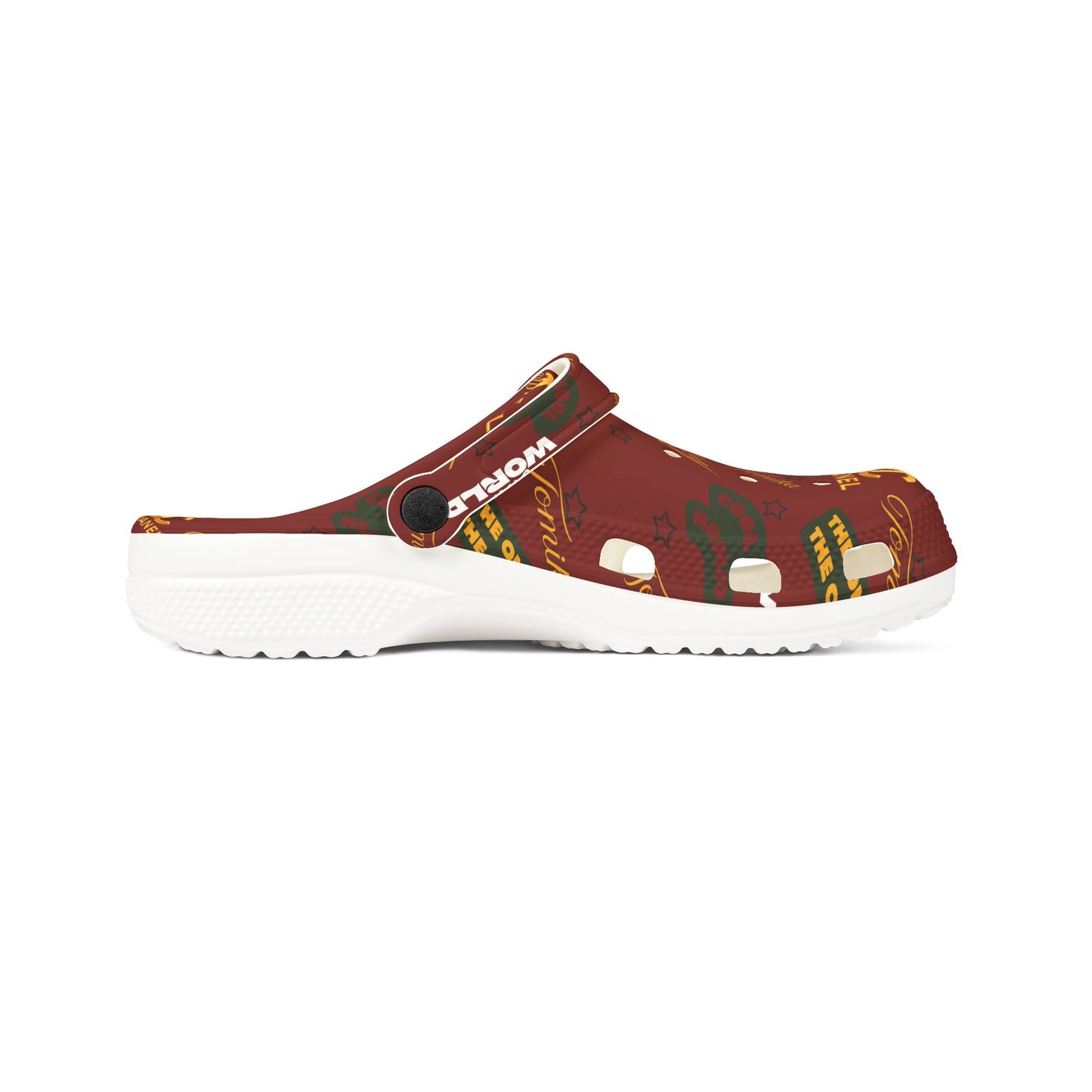 Tomika EVA Foam Clogs — Burgundy All-Over Print 'Chanel' Bee World Comfort Clogs