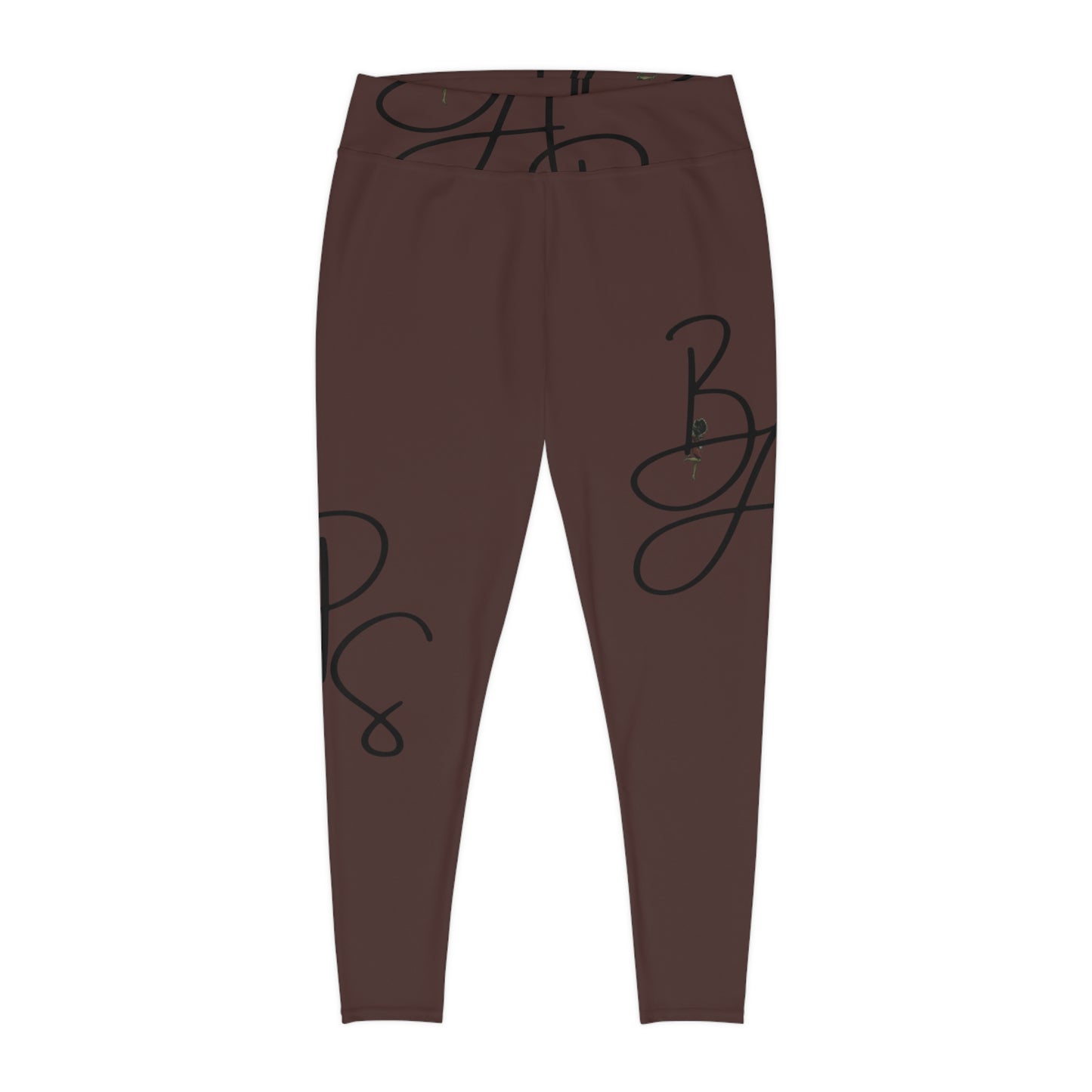 B.A.p.S-Plus Size Leggings — Brown Script Monogram All-Over Print