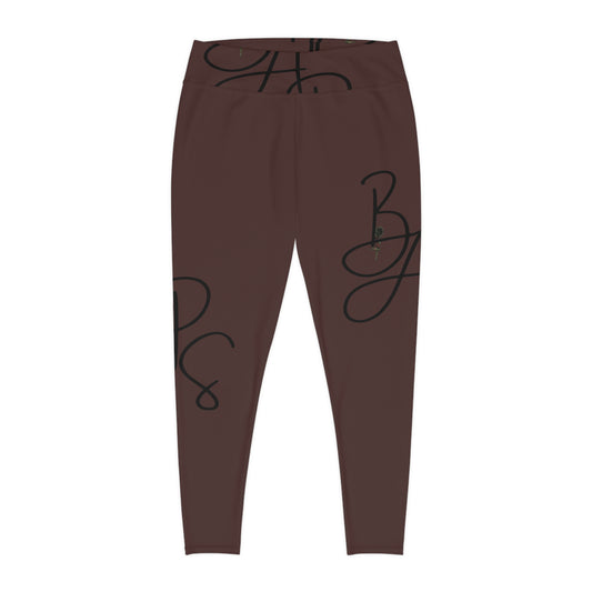 B.A.p.S-Plus Size Leggings — Brown Script Monogram All-Over Print