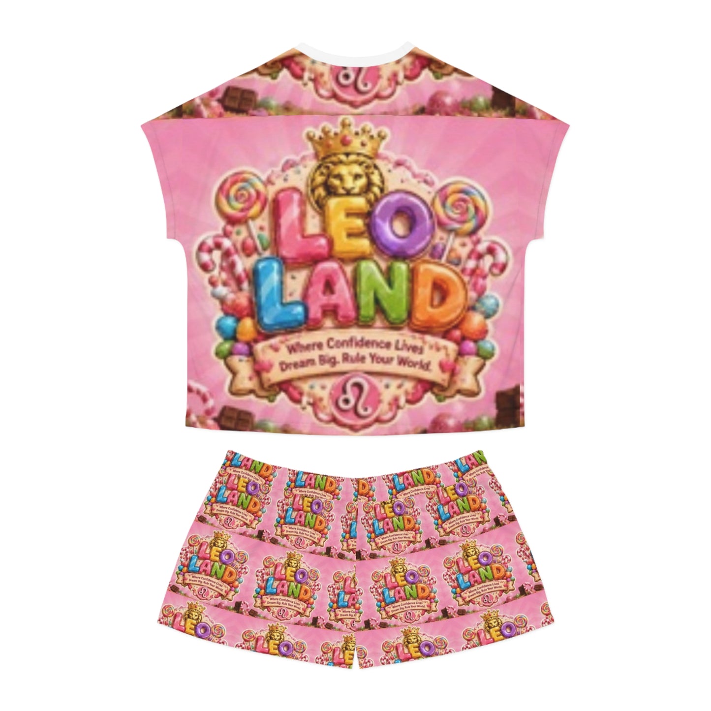 Leo Land Women's Pajama Set — Cute Pink Zodiac Sleepwear with 'Leo Land' Design