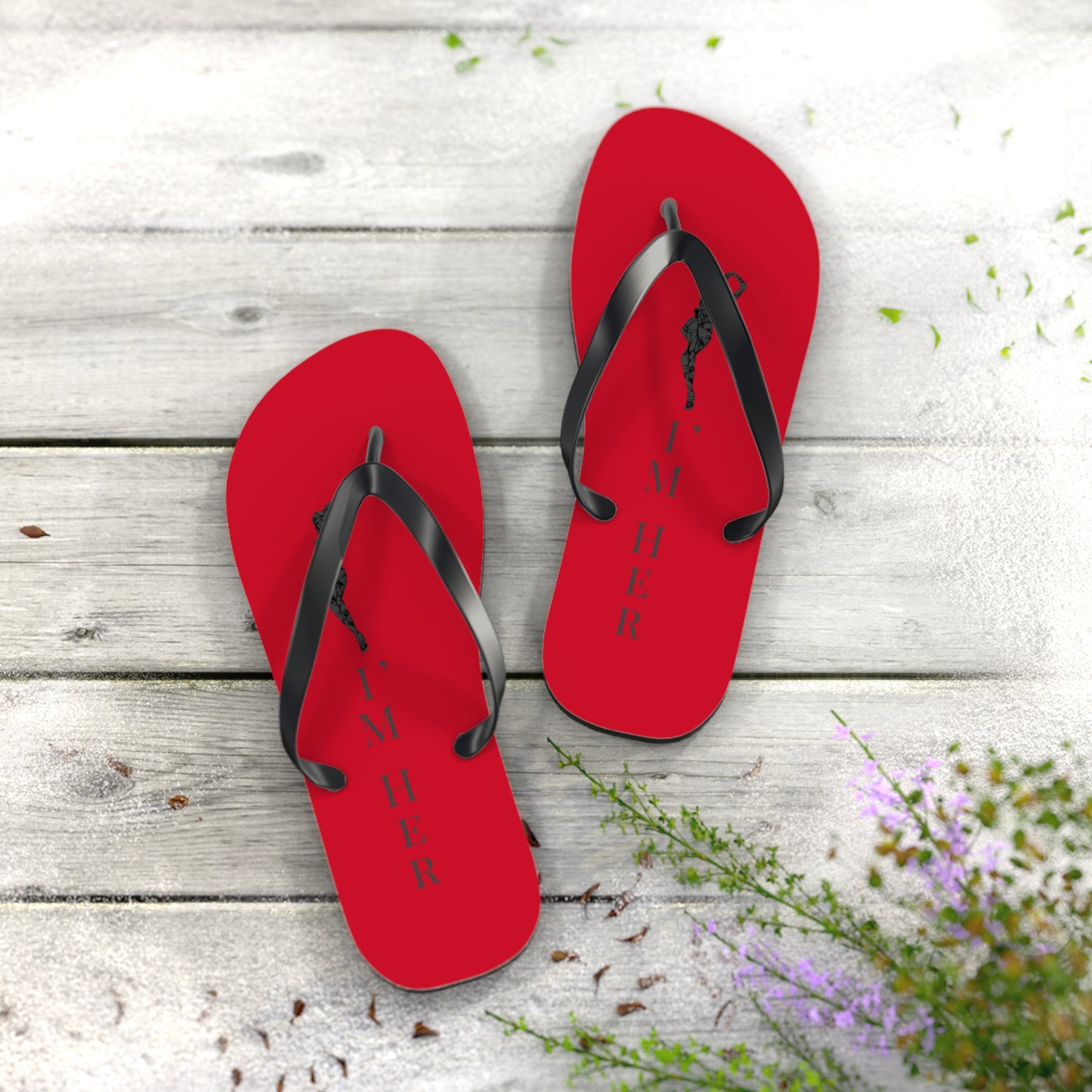 Red 'I'm Her' Flip Flops – Couples Beach Sandals