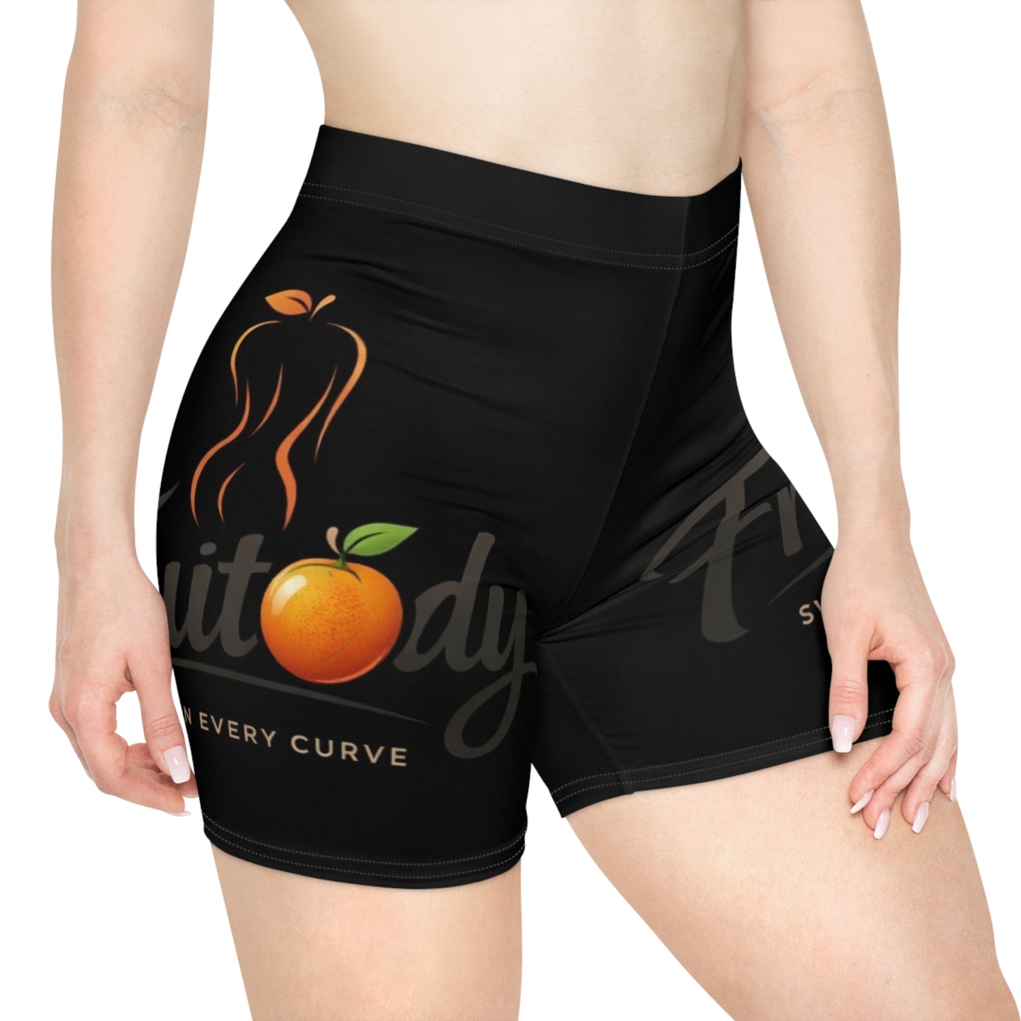 Fruitbody Orange- Women’s Biker Shorts — 'Fruitbody' Peach Graphic Activewear