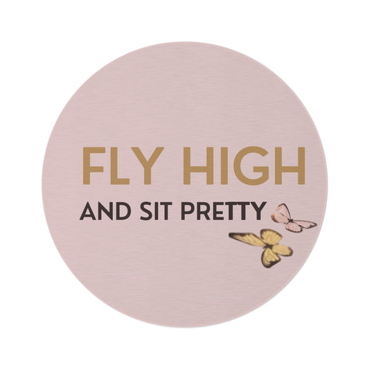 Fly High And Sit Pretty Round Rug — Pink Butterfly Decorative Floor Mat